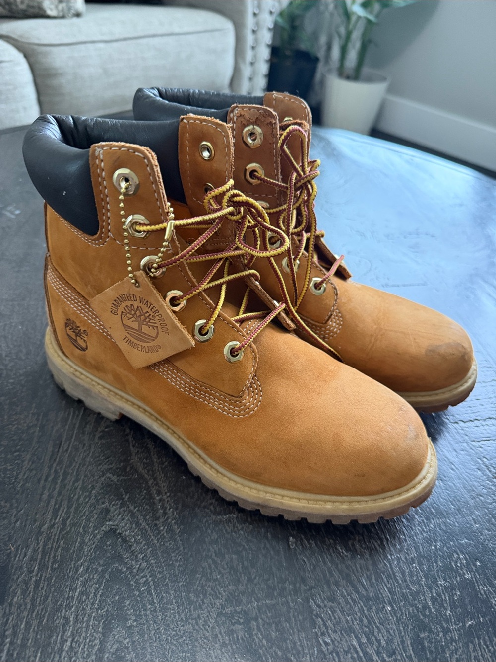 Timberland Men's Wheat Nubuck Lace-Up Work Boots with Black Collar